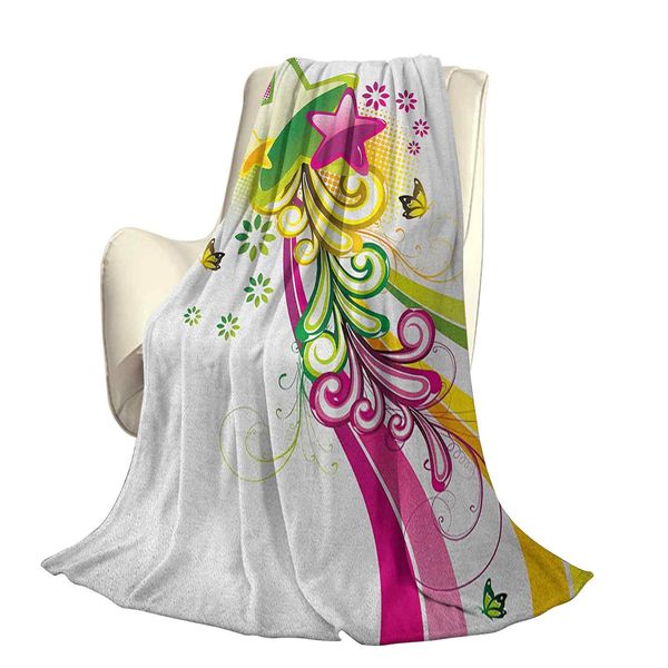 vibrant colored shooting stars butterflies and swirls with floral spaceoffice leisure blankets